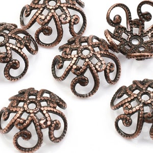 144 Pieces 10.5mm Fancy Filigree Bead Caps - Antique Copper Beadcaps - Dark Copper Plated Medium Large Bead Cap Jewelry Findings   FB405