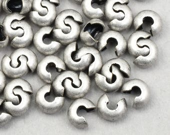 144 Crimp Covers - 3mm ANTIQUE SILVER Crimp Covers Matte Dark Silver Crimp Cover Findings - Silver Crimp End Findings   FB560