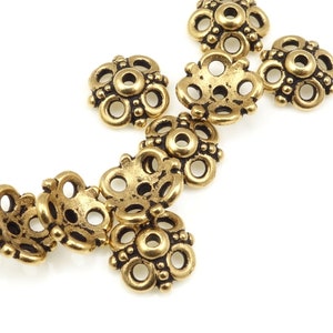 Antique Gold Beadcaps Gold Bead Caps for Jewelry Making TierraCast CLOVER 9mm Open Filigree Bead Caps Jewelry Findings PC8 image 1