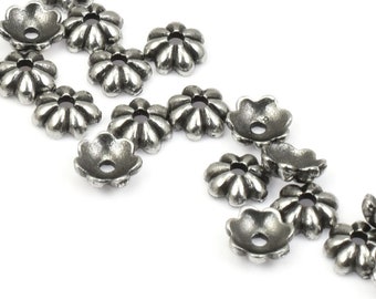 DARK ANTIQUE SILVER Bead Caps - 5mm Beadcaps - TierraCast Petal Caps for Jewelry Making - Antique Pewter Finish Small Bead Cap Findings