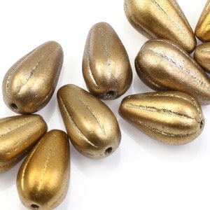 10 13mm x 8mm Briolette Beads - Metallic Sunrise Finish Mix Opaque - Metallic Bronze and Gold - Tear Drop Beads - Czech Glass Beads (#134)