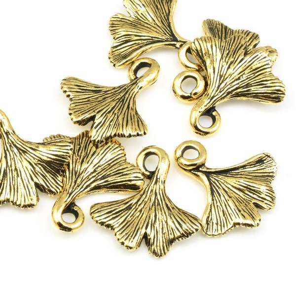 Antique Gold Leaf Charms - Ginko Leaf Drop - 13mm Gold Charms Leaves for Fall Autumn Jewelry (P354)