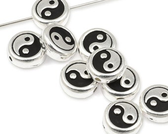 TierraCast Yin Yang Beads - Antique Silver Beads - Zen Buddhist Meditation Mindfulness Yoga Jewelry Supplies (P363)