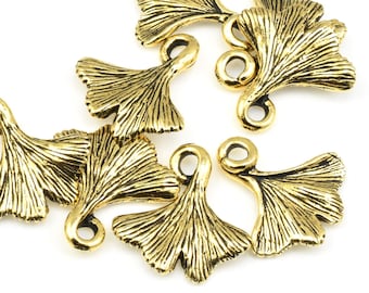 Antique Gold Leaf Charms - Ginko Leaf Drop - 13mm Gold Charms Leaves for Fall Autumn Jewelry (P354)