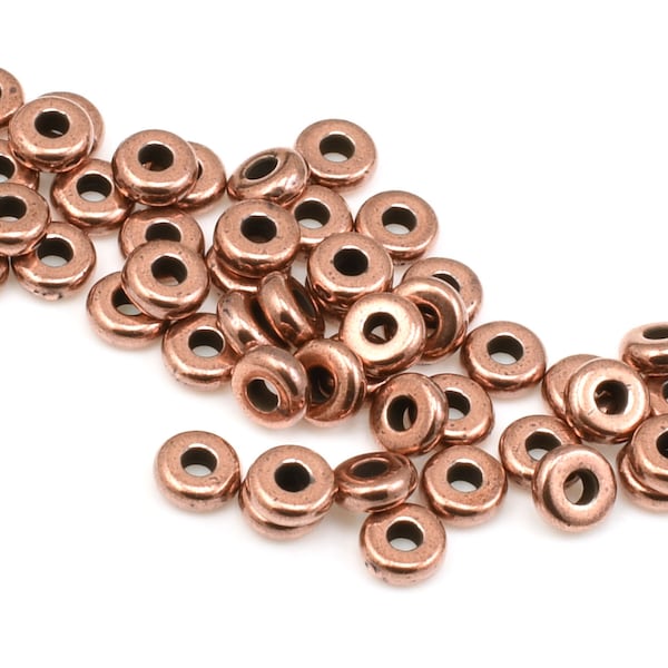 50 Copper Beads 4mm Disk Beads TierraCast Washer Bead Heishi Antique Copper Spacer Beads Flat Disk Metal Beads Jewelry Beads (PS273)