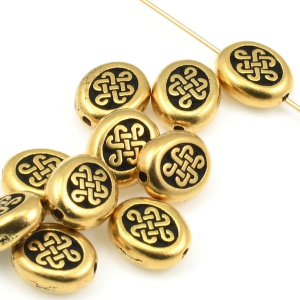TierraCast Endless Celtic Knot Beads - Antique Gold Beads for Jewelry Making - Irish Celtic Knotwork Beads (P388)