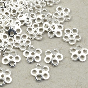 72 Pieces 5.5mm Open Clover Bead Caps - Bright Silver Beadcaps - Medium Small Plated Silver Bead Caps for Jewelry Making (FB355)