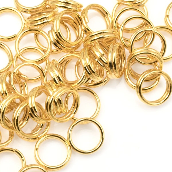 50 Pieces - 6mm Gold Split Ring Findings - Bright Gold Plated Splitrings for Jewelry Making (FS32)