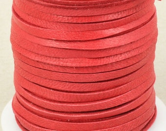1/8" Flat Deerskin Lace - 50 Foot Spool - BRIGHT RED Color - Flat Leather Cord for Jewelry Making