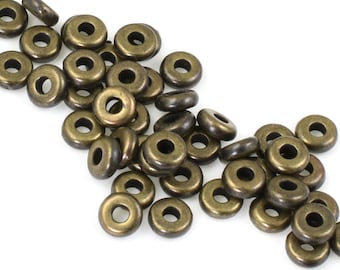 50 Antique Brass Beads TierraCast 4mm Disk Beads Washer Beads Heishi Spacer Bronze Beads (PS274)