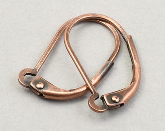 Open Loop Interchangeable Leverback Earring Findings - ANTIQUE COPPER Leverback Ear Hooks - Matte Dark Copper Plated Lever Back Wires #FB741