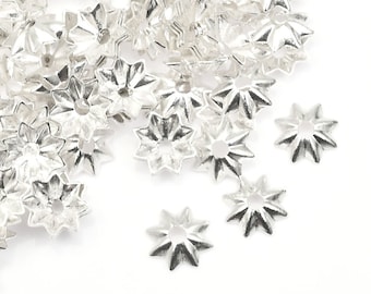 144 Pieces 5mm Fluted Bead Caps - Bright Silver Bead Caps - Small Thin Delicate Eight Pointed Beadcaps for Jewelry Making  FB350