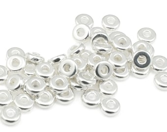 50 Silver Beads - TierraCast 4mm Disk Heishi Beads Rondelles Bright Silver Beads - Washer Beads (PS271)