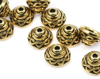 TierraCast Celtic Bead Cap - 8mm Medium Size Antique Gold Beadcaps for Jewelry Making - Celtic Knotwork Gold Bead Caps