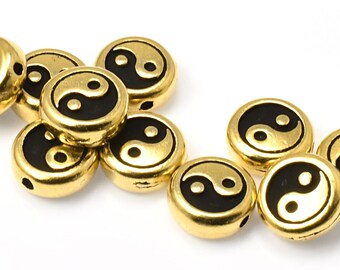 TierraCast Yin Yang Beads - Antique Gold Beads - Zen Buddhist Meditation Mindfulness Yoga Jewelry Supplies (P364)