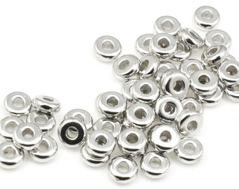 50 WHITE BRONZE Silver Colored Beads - 4mm Disk Beads - Heishi Spacer Washer Beads by TierraCast (PS275)