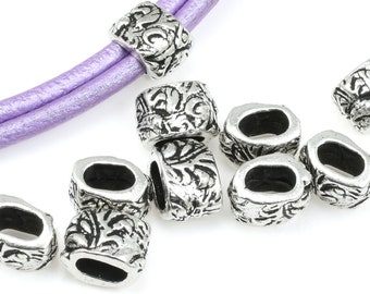 Leather Slider Beads for Leather Antique Silver Beads TierraCast JARDIN BARREL Large Hole Beads Leather Findings P1761