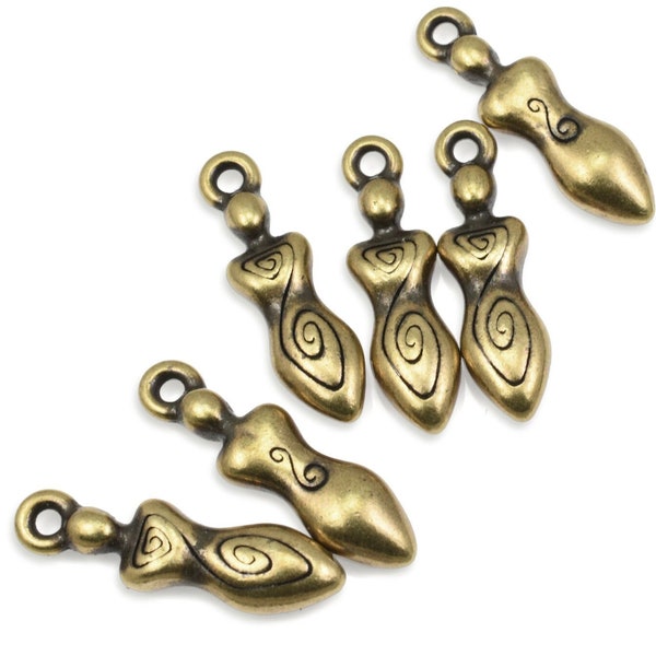 TierraCast Spiral Goddess Drop - Antique Brass Goddess Charms - 20mm x 6mm Bronze Charms for Goddess Jewelry (P1102)