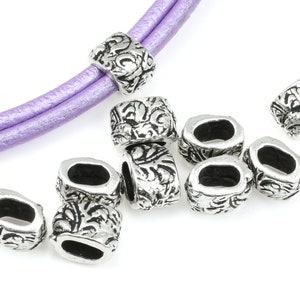 Leather Slider Beads for Leather Antique Silver Beads TierraCast JARDIN BARREL Large Hole Beads Leather Findings P1761 image 1