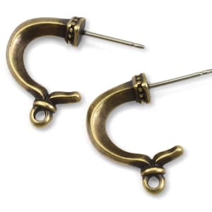 Fancy Earring Posts - Antique Brass Earring Findings Brass Oxide Post Earring Stud Earring TierraCast Pewter Grecian Hoop Posts (PAF23)