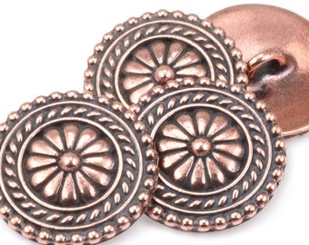 Antique Copper Buttons - 18mm TierraCast BALI BUTTON Findings for Leather and Wrap Bracelets (PF248)