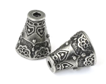 Dark Antique Silver Bead Caps - TierraCast Flowering Cone 12mm Tall Beadcap for Kumihimo, Tassels, Cord Ends, Etc (P2412)