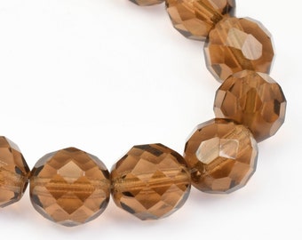 10mm Faceted Firepolish Czech Glass Beads - DARK SMOKED TOPAZ Brown color - Fire Polish Beads for Fall and Autumn Jewelry