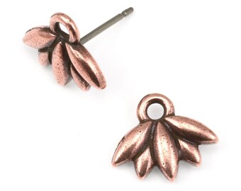 Antique Copper Post Earring by TierraCast - Lotus Flower Earring Posts - Copper Ear Findings for Meditation Jewelry (P1758)