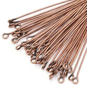 50 Antique Copper Eye Pins 1.5 Long and 21 Gauge Plated Dark Copper Eyepin Findings Copper Oxide Findings for Jewelry Making FSAC32 image 1