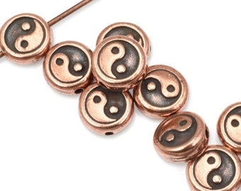 TierraCast Yin Yang Beads - Antique Copper Beads - 7.5mm Coin Beads - Zen Buddhist Meditation Mindfulness Yoga Jewelry Supplies (P1776)