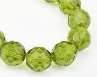 10mm Faceted Firepolish Czech Glass Beads - OLIVINE GREEN color - Fire Polish Beads for Fall and Autumn Jewelry