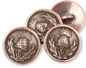 Antique Copper Thistle Button - TierraCast Copper Clasp Findings - Scottish Thistle Flower Button Findings for Bracelet Clasps (P2543)