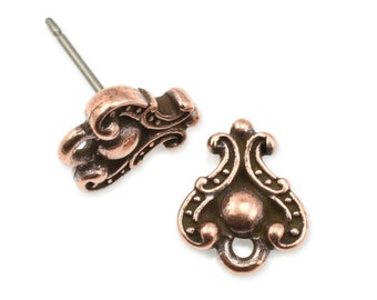 Antique Copper Earring Posts - TierraCast Duchess Decorative Fancy Post Earring Findings - Copper Ear Stud Findings