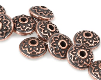 Antique Copper Beads TierraCast Lotus Spacer Beads Copper Yoga Beads for Mala Bracelets and Meditation Jewelry - 7mm Rondelles (P1749)