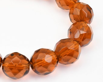 10mm Faceted Firepolish Czech Glass Beads - DARK TOPAZ color - Fire Polish Beads for Fall and Autumn Jewelry