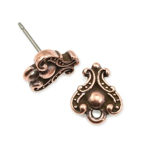 Antique Copper Earring Posts TierraCast Duchess Decorative Fancy Post Earring Findings Copper Ear Stud Findings image 1