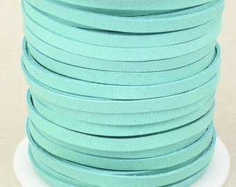 1/8" Flat Deerskin Lace - 50 Foot Spool - TURQUOISE BLUE Color - Flat Leather Cord for Jewelry Making