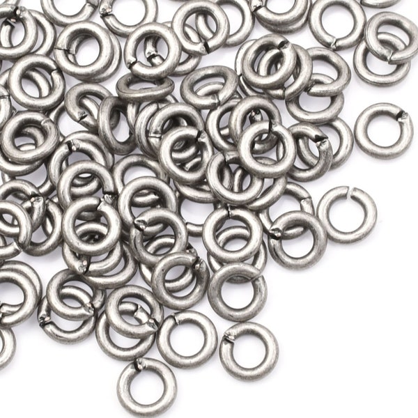 100 4mm Antique Silver Plated Jumpring Findings - 20 Gauge Dark Silver Jump Rings - 20 G Small Open Jumprings (FS140)