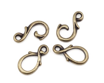 2 Or More Sets of Antique Brass Toggle Clasp Findings - Brass Oxide Hook and Eye Vine Closures by TierraCast Pewter (PF563)