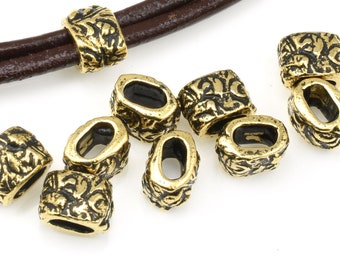 Leather Slider Beads for Leather Antique Gold Beads TierraCast JARDIN BARREL Large Hole Beads Leather Findings P1762