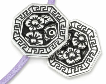 17mm Silver Button Clasp Findings - TierraCast Blossom Button - Antique Silver Button Findings Closure for Leather Bracelets Floral (P2362)