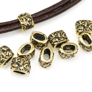 Leather Slider Beads for Leather Antique Gold Beads TierraCast JARDIN BARREL Large Hole Beads Leather Findings P1762