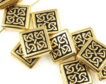 Gold Celtic Beads by TierraCast - Antique Gold Beads for Jewelry Making - 13mm x 13mm Diamond Shaped Jewelry Beads (P396)