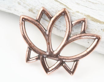 Copper Lotus Pendant TierraCast Open Lotus Link - Copper Pendant Link Findings for Meditation Jewelry - Yoga Charms 4 or more pieces (P1756)