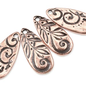 Antique Copper Charms TierraCast JARDIN TEARDROP Charms 10mm x 22mm Copper Pendant for Bohemian Jewelry Making Swirls and Vines Plants P1765 image 1