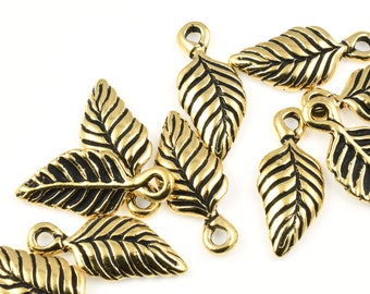 Antique Gold Leaf Charms TierraCast Birch Leaf Gold Charms for Autumn Jewelry Fall Charms Gold Leaves - 6mm x 15mm