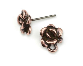 TierraCast Succulent Earring Post - Antique Copper Post Earring Findings - Copper Ear Findings Studs - Hens and Chicks Plant Posts (P1990)