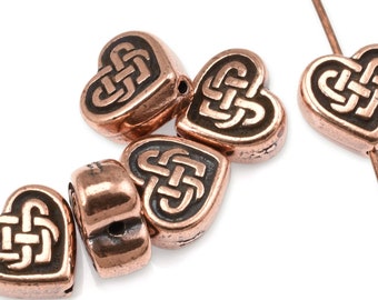 Celtic Heart Beads Copper Beads TierraCast Antique Copper Celtic Beads for Jewelry Making Valentine's Day Beads Knotwork Knot Work (P819)