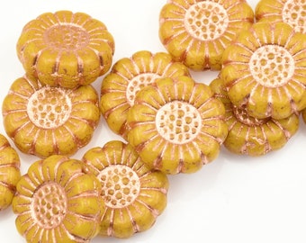 13mm Sunflower Beads - Light Orange Opaque with Light Copper Wash -  Light Orange Yellow Beads by Raven's Journey (#043)