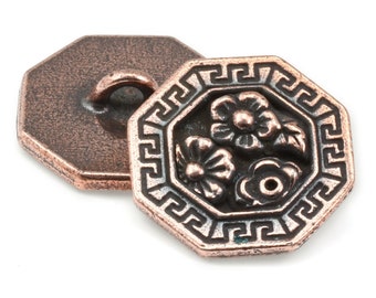 Antique Copper Button Clasp Findings - 17mm TierraCast Blossom Button Closure for Leather Jewelry - Bracelet Clasp or Sewing Button (P2364)